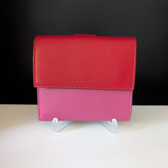 Gucci Handbags - Gucci Calfskin French Flap Wallet in Hibiscus Red and Pink